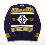 DOLCE 80s Japan Vintage Knit All-Over Print Knit Sweater, Size L, Purple Wool and Mohair Blend, Made in Japan, 1980s