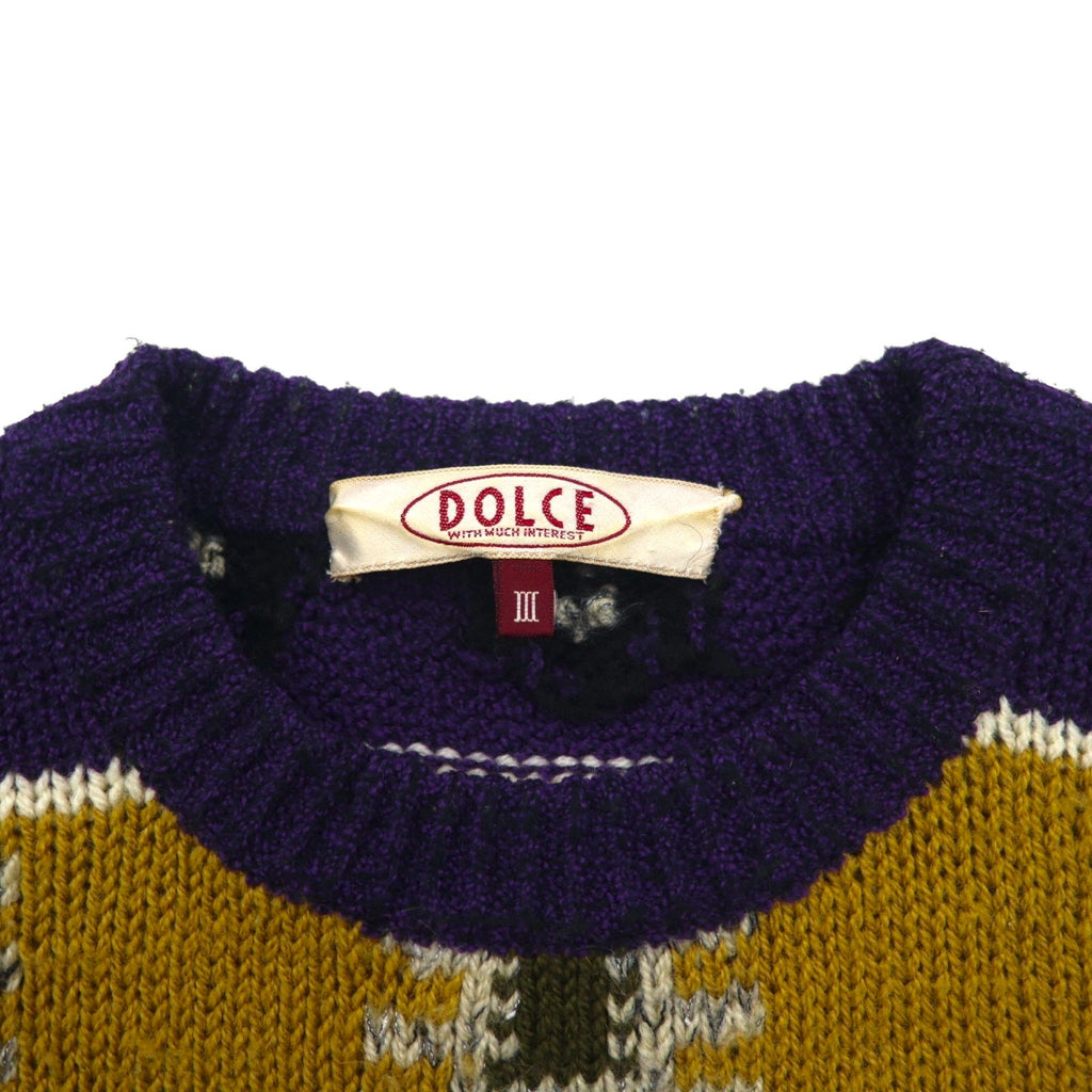 DOLCE 80s Japan Vintage Knit All-Over Print Knit Sweater, Size L, Purple Wool and Mohair Blend, Made in Japan, 1980s