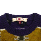 DOLCE 80s Japan Vintage Knit All-Over Print Knit Sweater, Size L, Purple Wool and Mohair Blend, Made in Japan, 1980s
