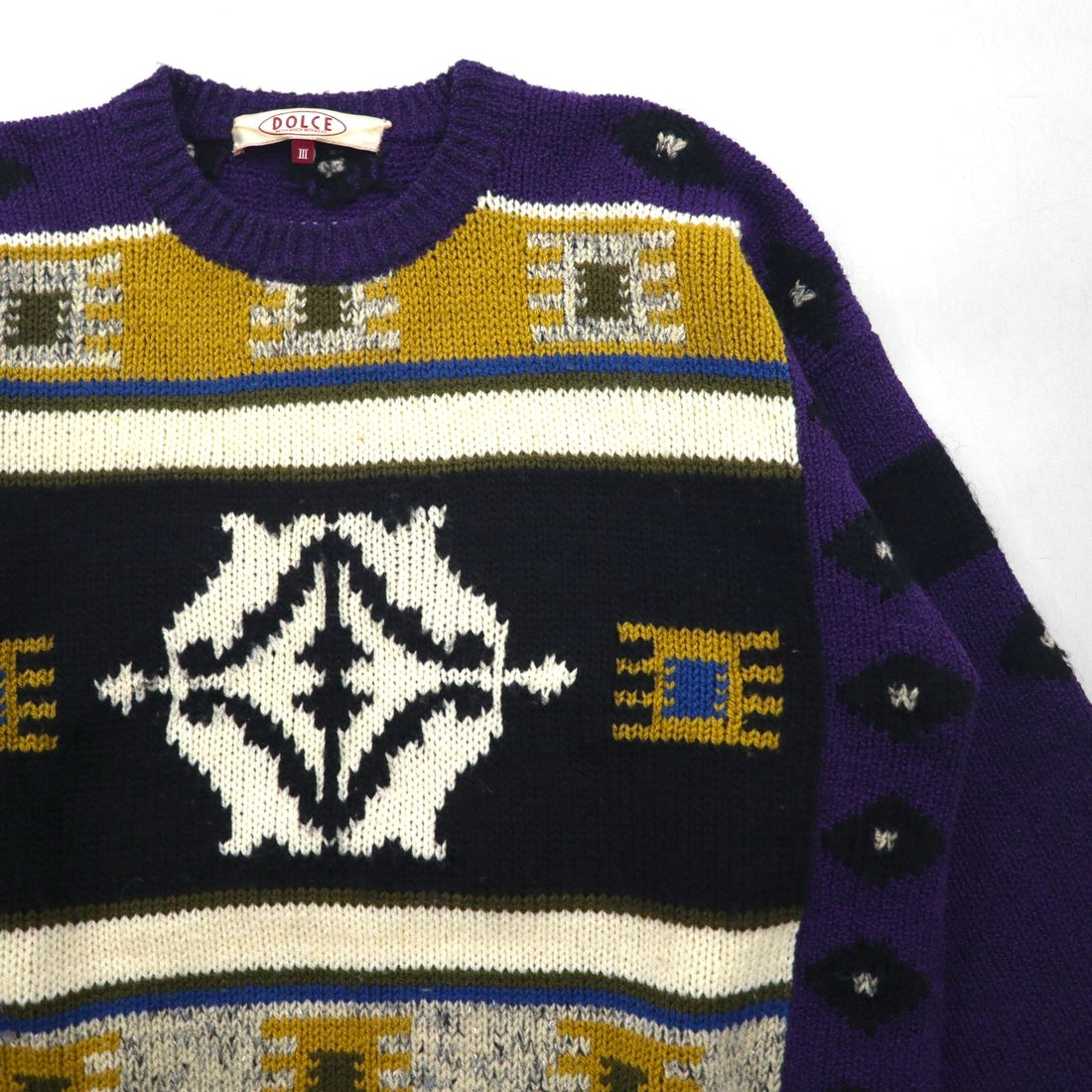 DOLCE 80s Japan Vintage Knit All-Over Print Knit Sweater, Size L, Purple Wool and Mohair Blend, Made in Japan, 1980s