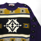 DOLCE 80s Japan Vintage Knit All-Over Print Knit Sweater, Size L, Purple Wool and Mohair Blend, Made in Japan, 1980s