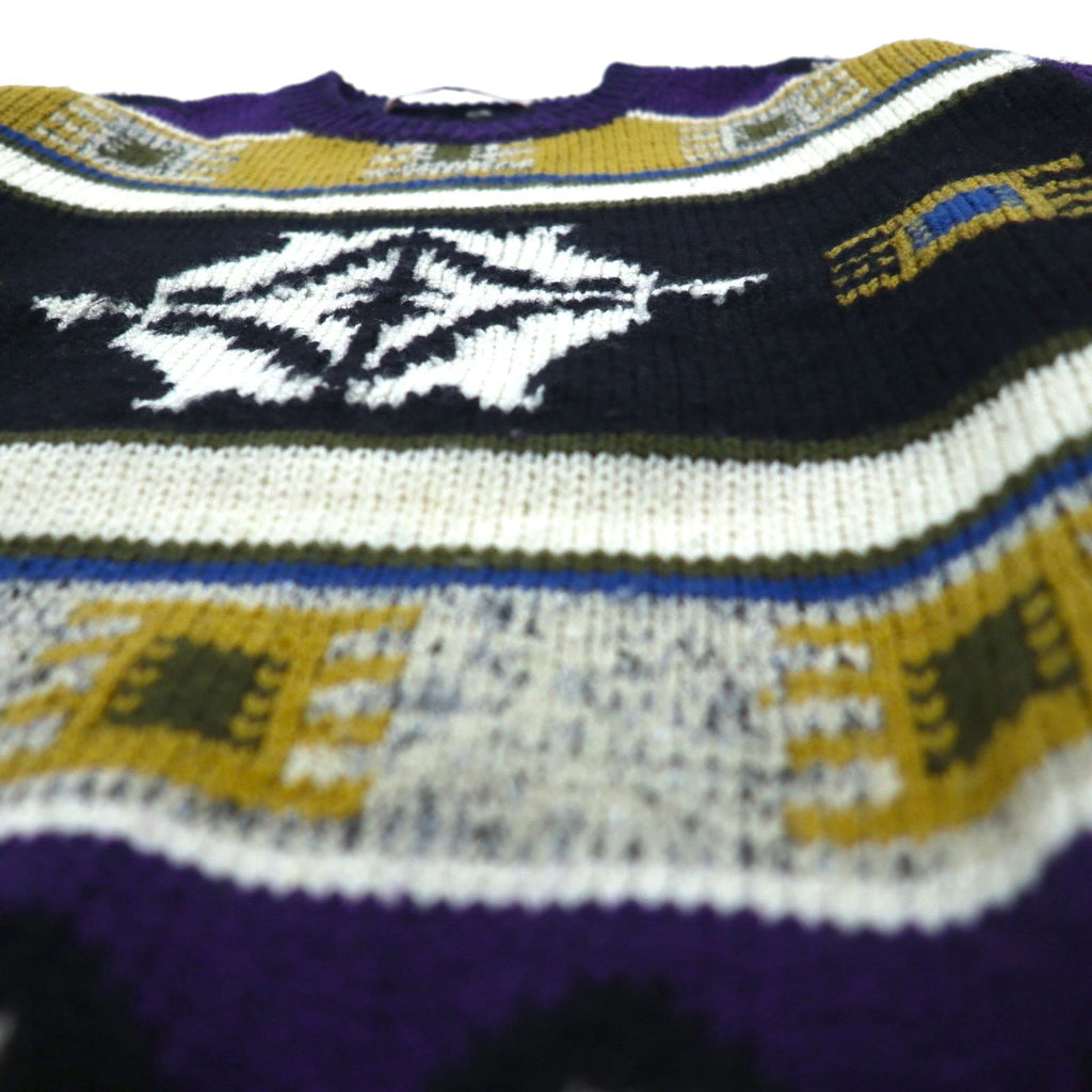 DOLCE 80s Japan Vintage Knit All-Over Print Knit Sweater, Size L, Purple Wool and Mohair Blend, Made in Japan, 1980s