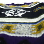 DOLCE 80s Japan Vintage Knit All-Over Print Knit Sweater, Size L, Purple Wool and Mohair Blend, Made in Japan, 1980s