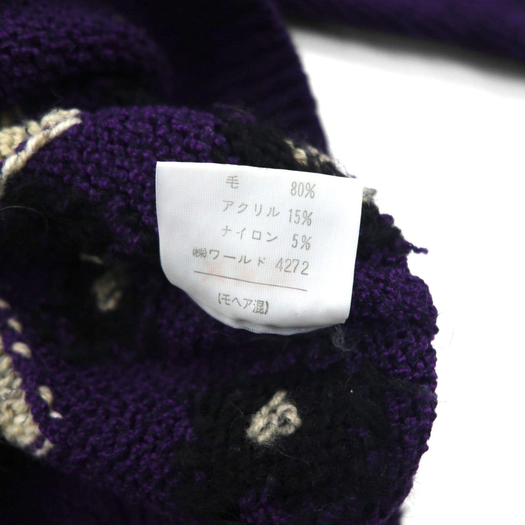 DOLCE 80s Japan Vintage Knit All-Over Print Knit Sweater, Size L, Purple Wool and Mohair Blend, Made in Japan, 1980s