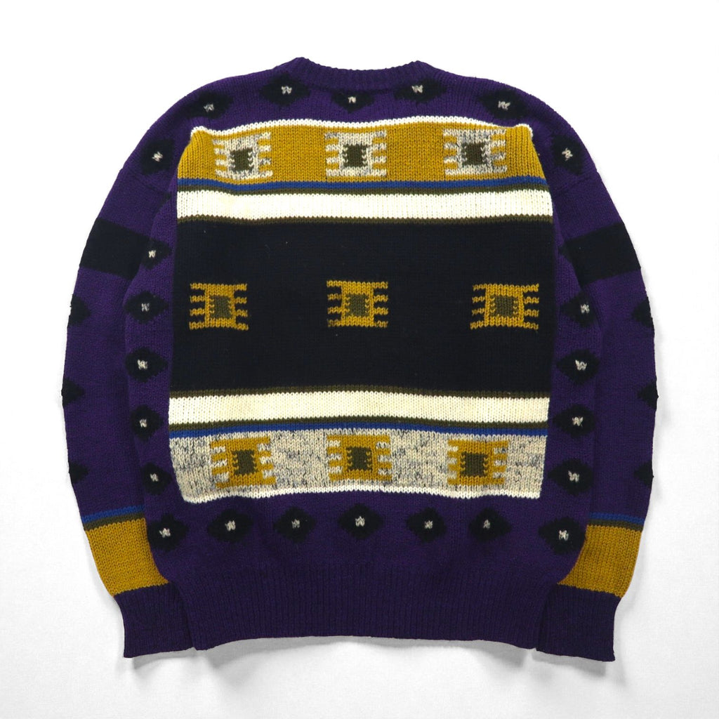 DOLCE 80s Japan Vintage Knit All-Over Print Knit Sweater, Size L, Purple Wool and Mohair Blend, Made in Japan, 1980s