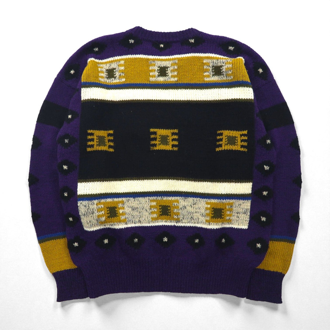 DOLCE 80s Japan Vintage Knit All-Over Print Knit Sweater, Size L, Purple Wool and Mohair Blend, Made in Japan, 1980s