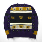 DOLCE 80s Japan Vintage Knit All-Over Print Knit Sweater, Size L, Purple Wool and Mohair Blend, Made in Japan, 1980s