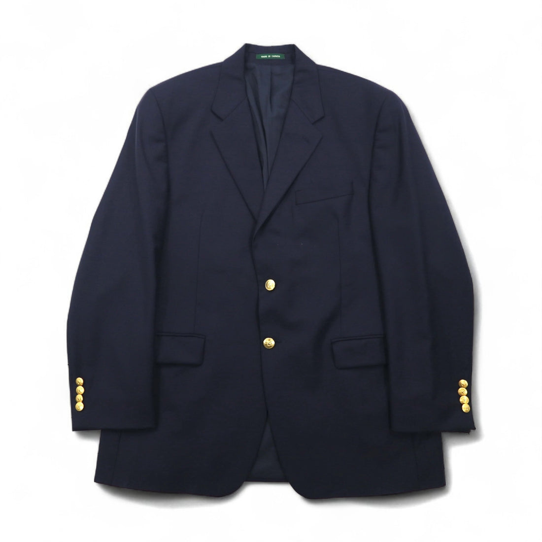 LAUREN RALPH LAUREN 90s Made in Canada Double Breasted Tailored Jacket Blazer, Navy Wool Gabardine, Gold Buttons, Size XL