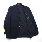 LAUREN RALPH LAUREN 90s Made in Canada Double Breasted Tailored Jacket Blazer, Navy Wool Gabardine, Gold Buttons, Size XL