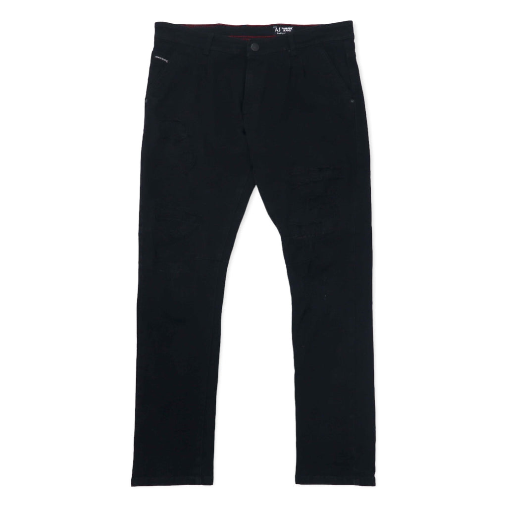 日本然リトテ-古着オンライン-ARMANY JEANS イタリア製 ダメージ加工 ブラック ジーンズ デニムパンツ 36 コットン テーパード ストレッチ ジッパーフライ-ARMANY JEANS Italy Made Distressed Black Jeans Denim Pants 36 Cotton Tapered Stretch Zipper Fly