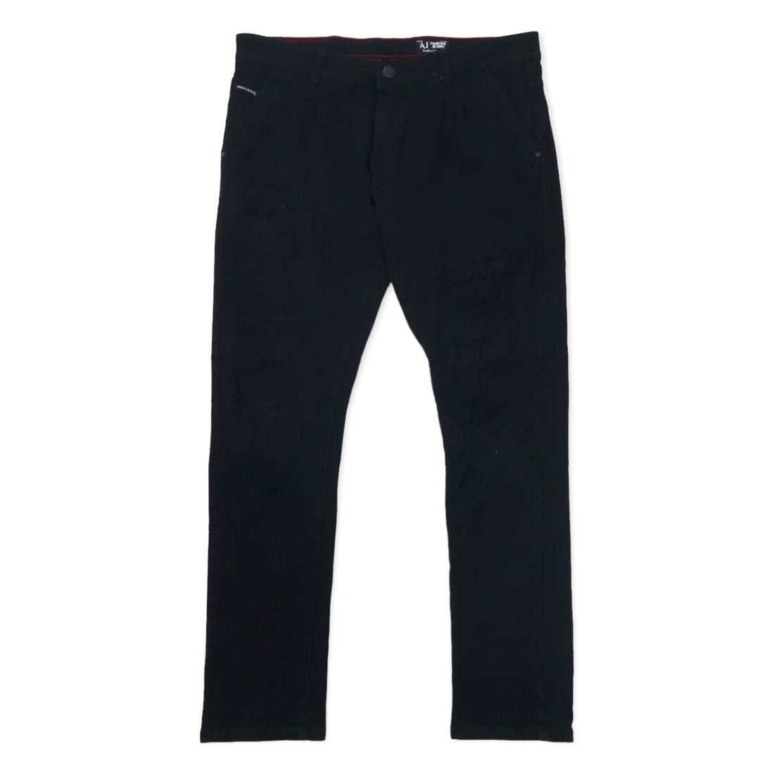 日本然リトテ-古着オンライン-ARMANY JEANS イタリア製 ダメージ加工 ブラック ジーンズ デニムパンツ 36 コットン テーパード ストレッチ ジッパーフライ-ARMANY JEANS Italy Made Distressed Black Jeans Denim Pants 36 Cotton Tapered Stretch Zipper Fly