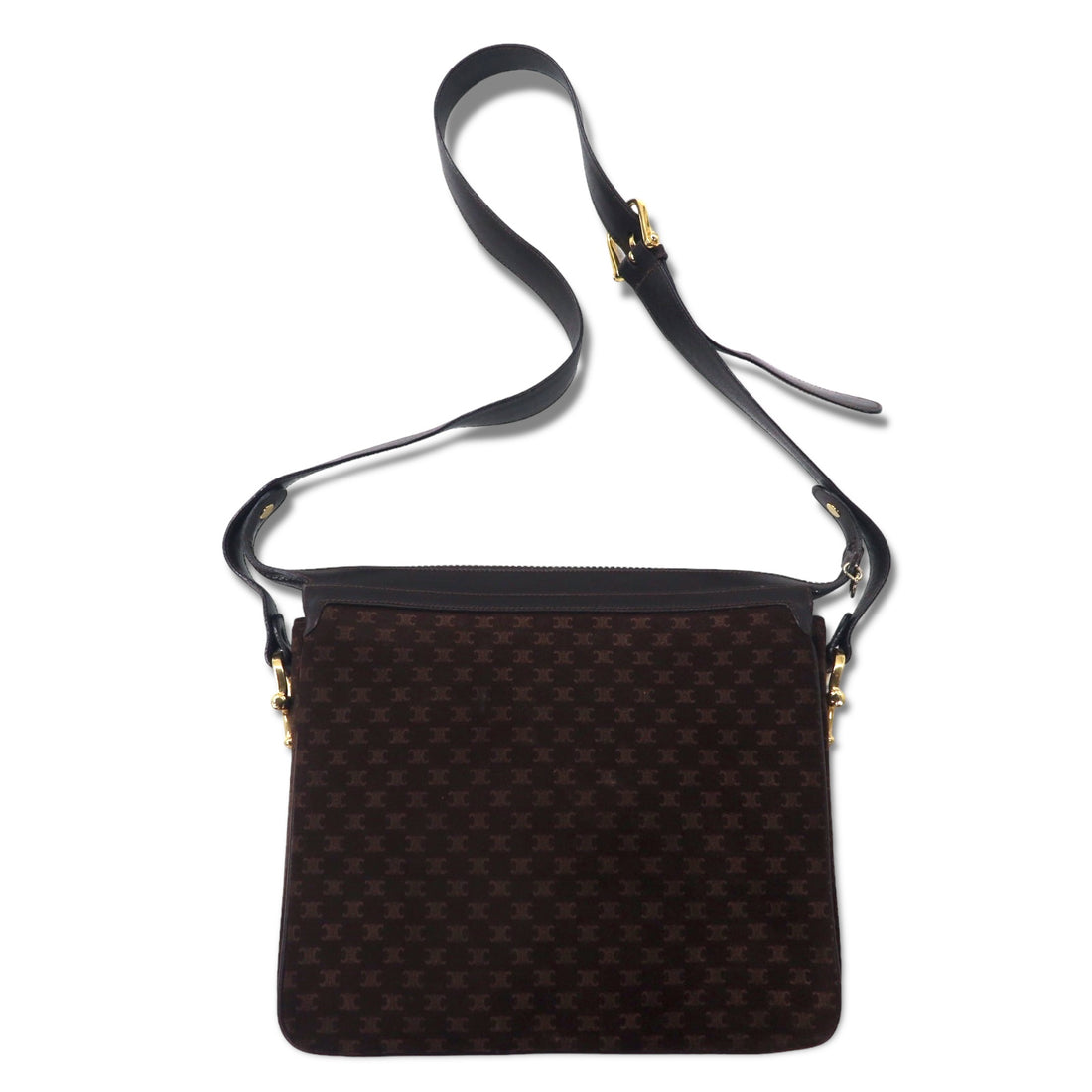 CELINE Old Macadam Shoulder Bag Brown Suede Leather Triomphe Logo Plate Made in Italy