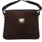 CELINE Old Macadam Shoulder Bag Brown Suede Leather Triomphe Logo Plate Made in Italy