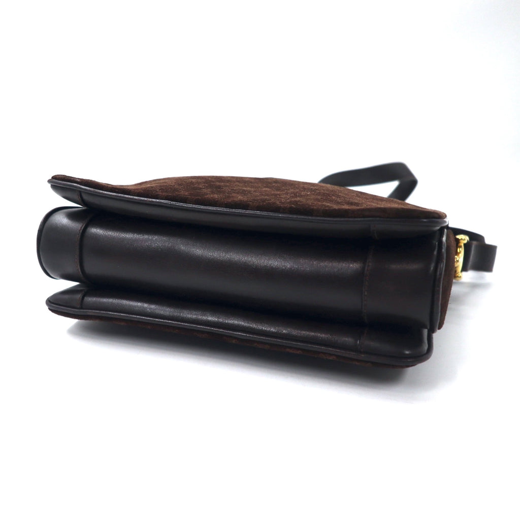 CELINE Old Macadam Shoulder Bag Brown Suede Leather Triomphe Logo Plate Made in Italy
