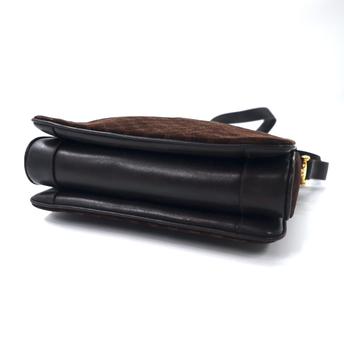 CELINE Old Macadam Shoulder Bag Brown Suede Leather Triomphe Logo Plate Made in Italy