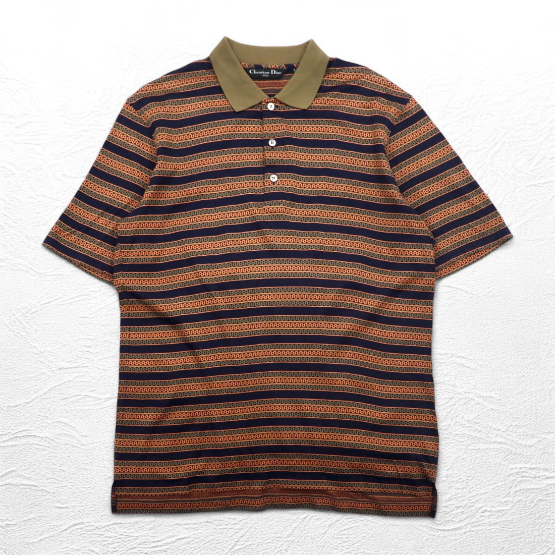 Christian Dior SPORTS 90年代 ボーダー ポロシャツ L カーキ ネイビー コットン 日本製