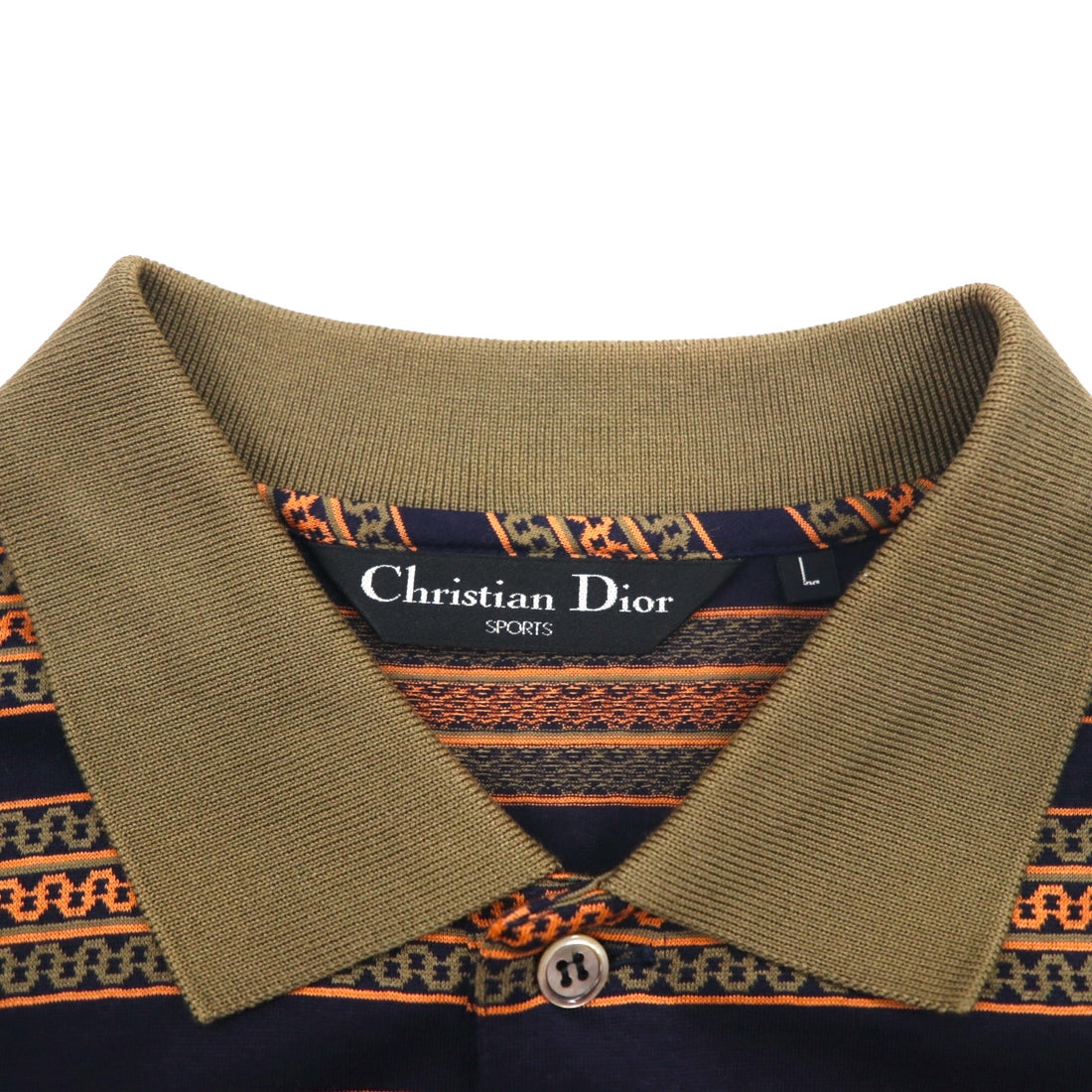 Christian Dior SPORTS 90年代 ボーダー ポロシャツ L カーキ ネイビー コットン 日本製