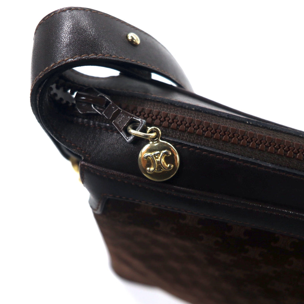CELINE Old Macadam Shoulder Bag Brown Suede Leather Triomphe Logo Plate Made in Italy