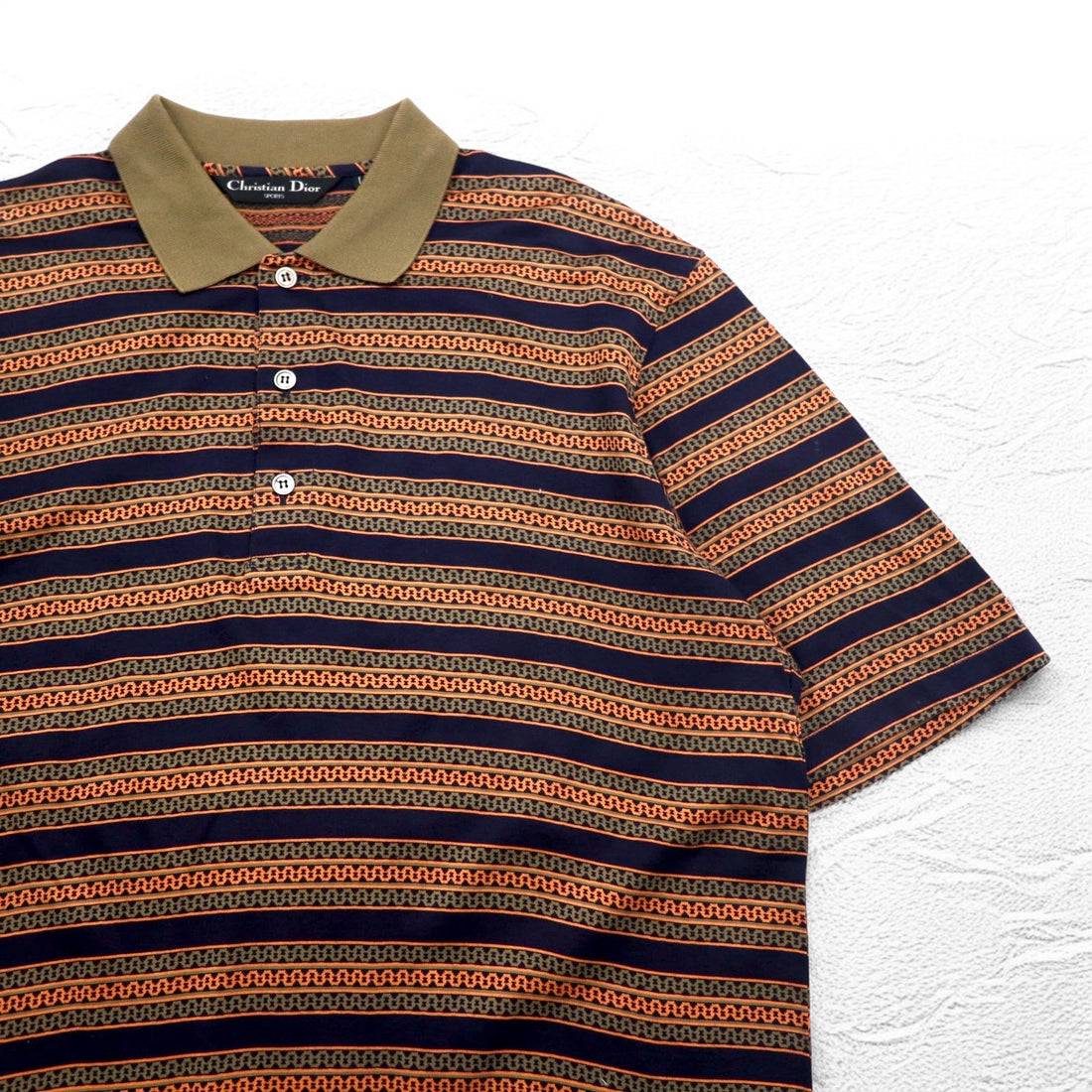 Christian Dior SPORTS 90年代 ボーダー ポロシャツ L カーキ ネイビー コットン 日本製