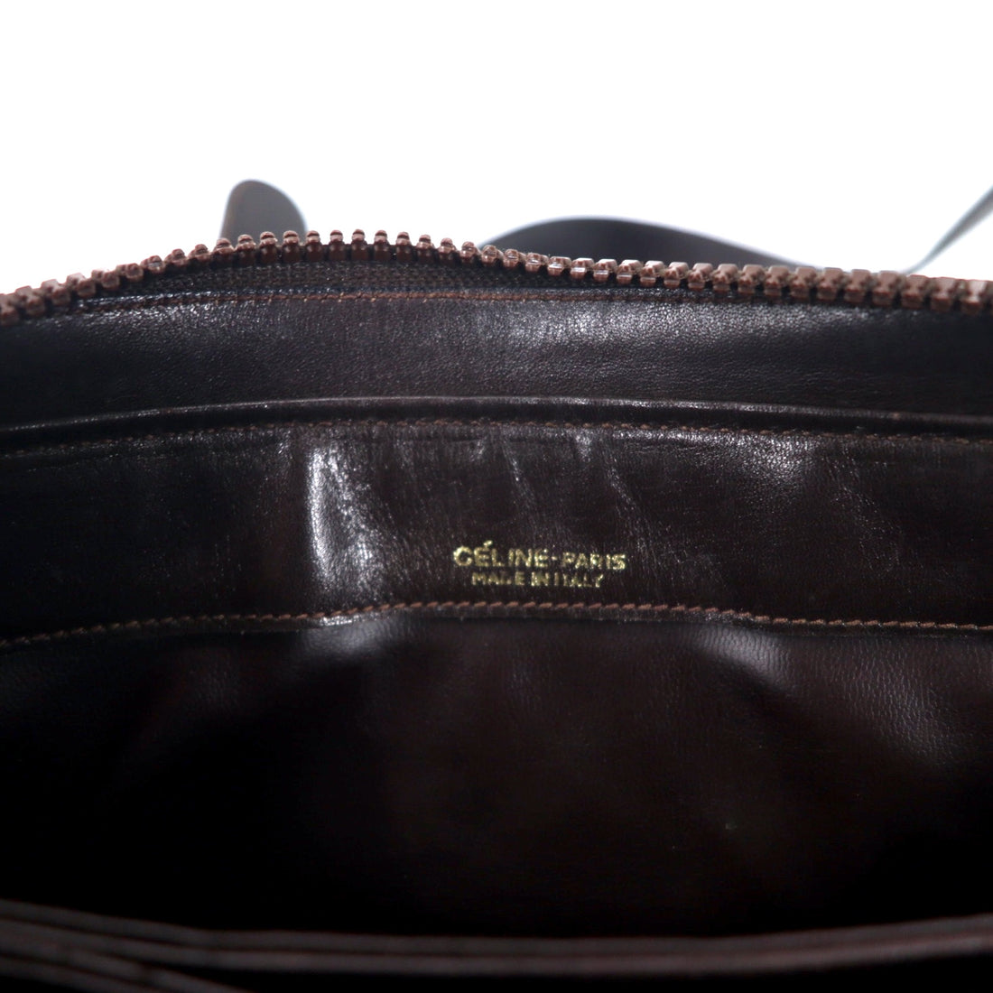 CELINE Old Macadam Shoulder Bag Brown Suede Leather Triomphe Logo Plate Made in Italy