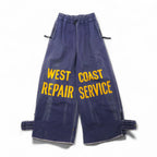 KAPITAL Repairman Track Pants, 12.5oz Broken Denim East, Flight Pants, Navy, Size L
