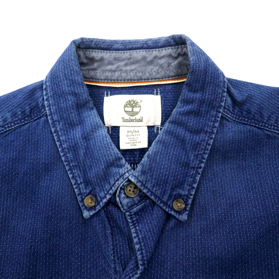 TIMBERLAND denim button-down shirt, M, indigo, blue, one-point logo embroidery