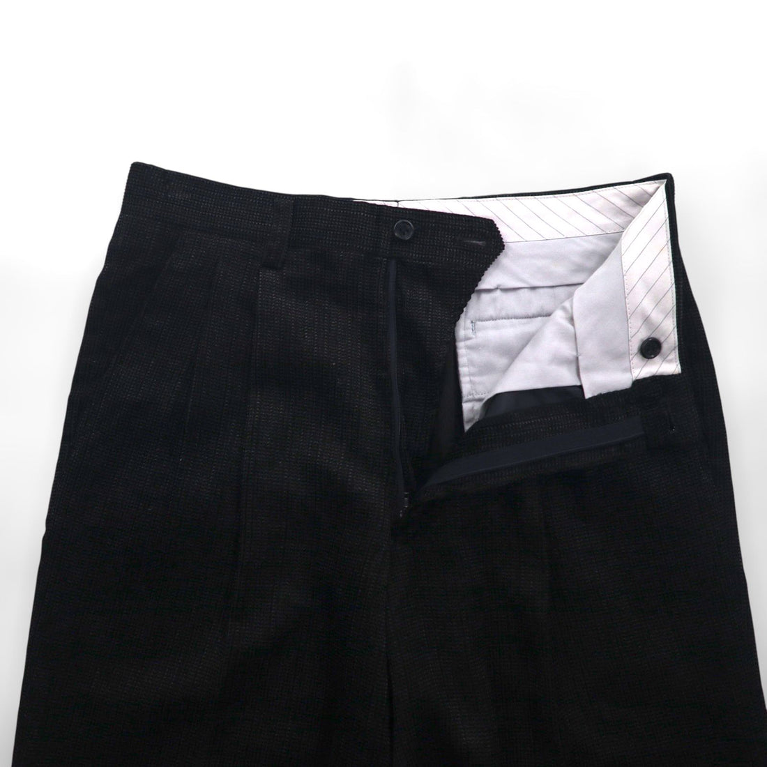 LANVIN 80年代 日本製 2タック ワイド コーデュロイ スラックス パンツ M ブラック