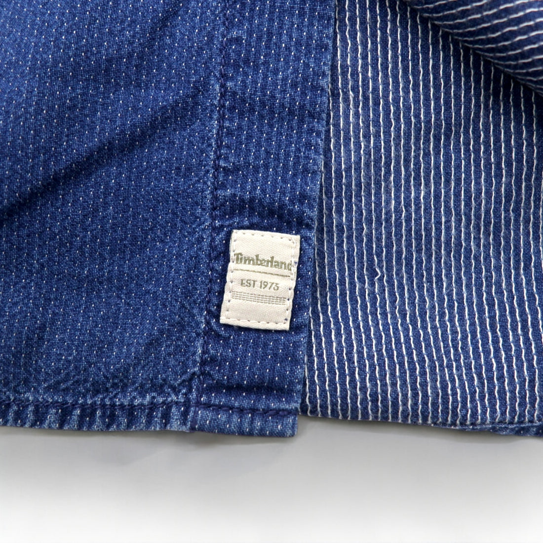 TIMBERLAND denim button-down shirt, M, indigo, blue, one-point logo embroidery