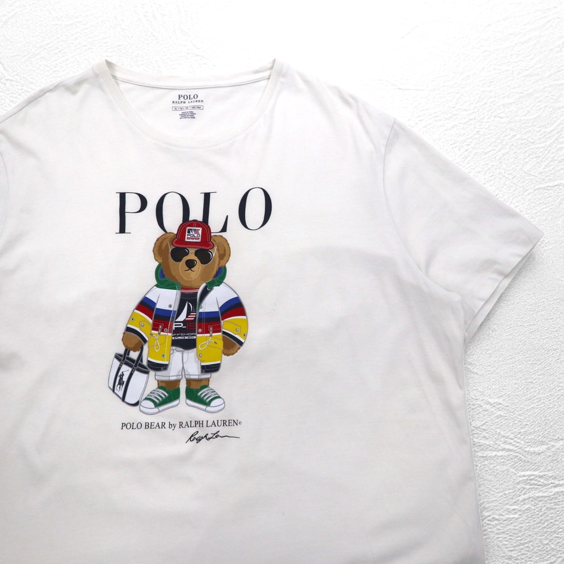 POLO RALPH LAUREN Polo Bear T-shirt, XL, white, cotton, made in Peru