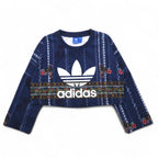 adidas originals cropped sweatshirt M navy polyester all-over print trefoil logo Cirande Sweat AY6896