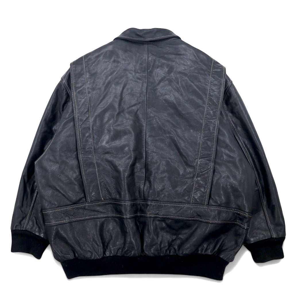 Made in France 70s CUIRS VANIFOSSE A-2 Leather Flight Jacket XL Black Leather ECLAIR Zipper Epaulettes Removable Quilted Liner