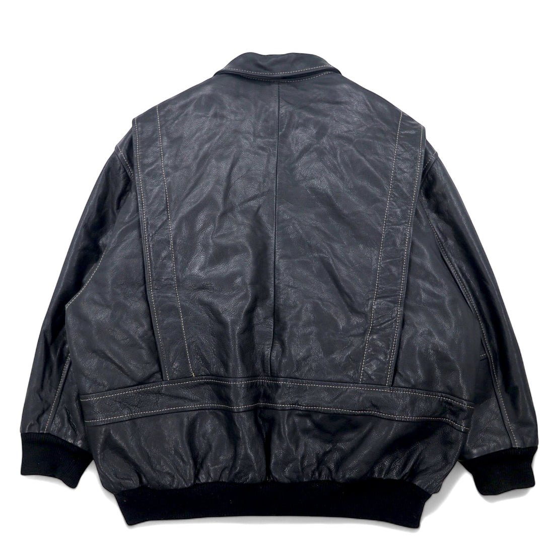 Made in France 70s CUIRS VANIFOSSE A-2 Leather Flight Jacket XL Black Leather ECLAIR Zipper Epaulettes Removable Quilted Liner