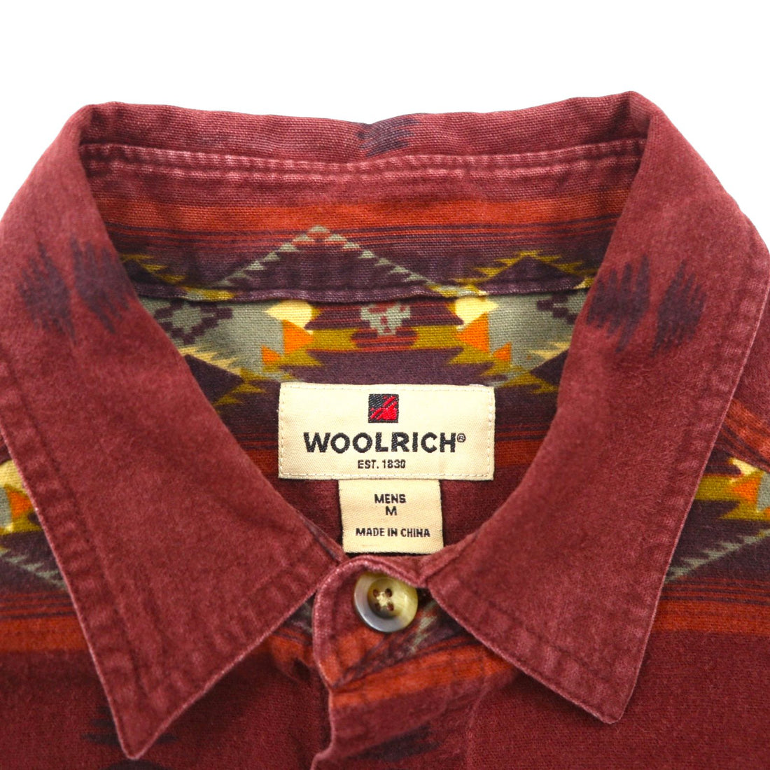 Woolrich ネイティブ柄 ワークシャツ M ボルドー 総柄 コットン 胸ポケット AZTEC STRIPE