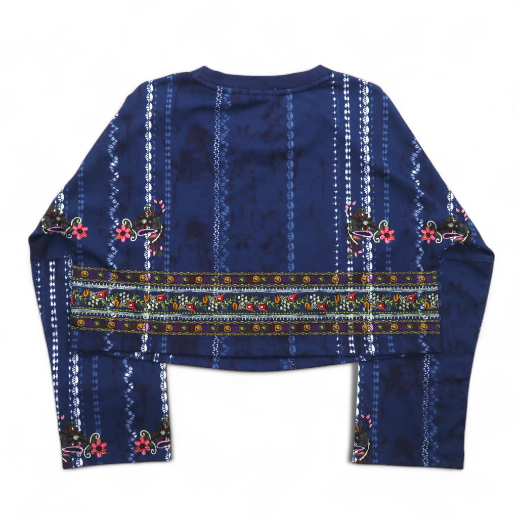 adidas originals cropped sweatshirt M navy polyester all-over print trefoil logo Cirande Sweat AY6896