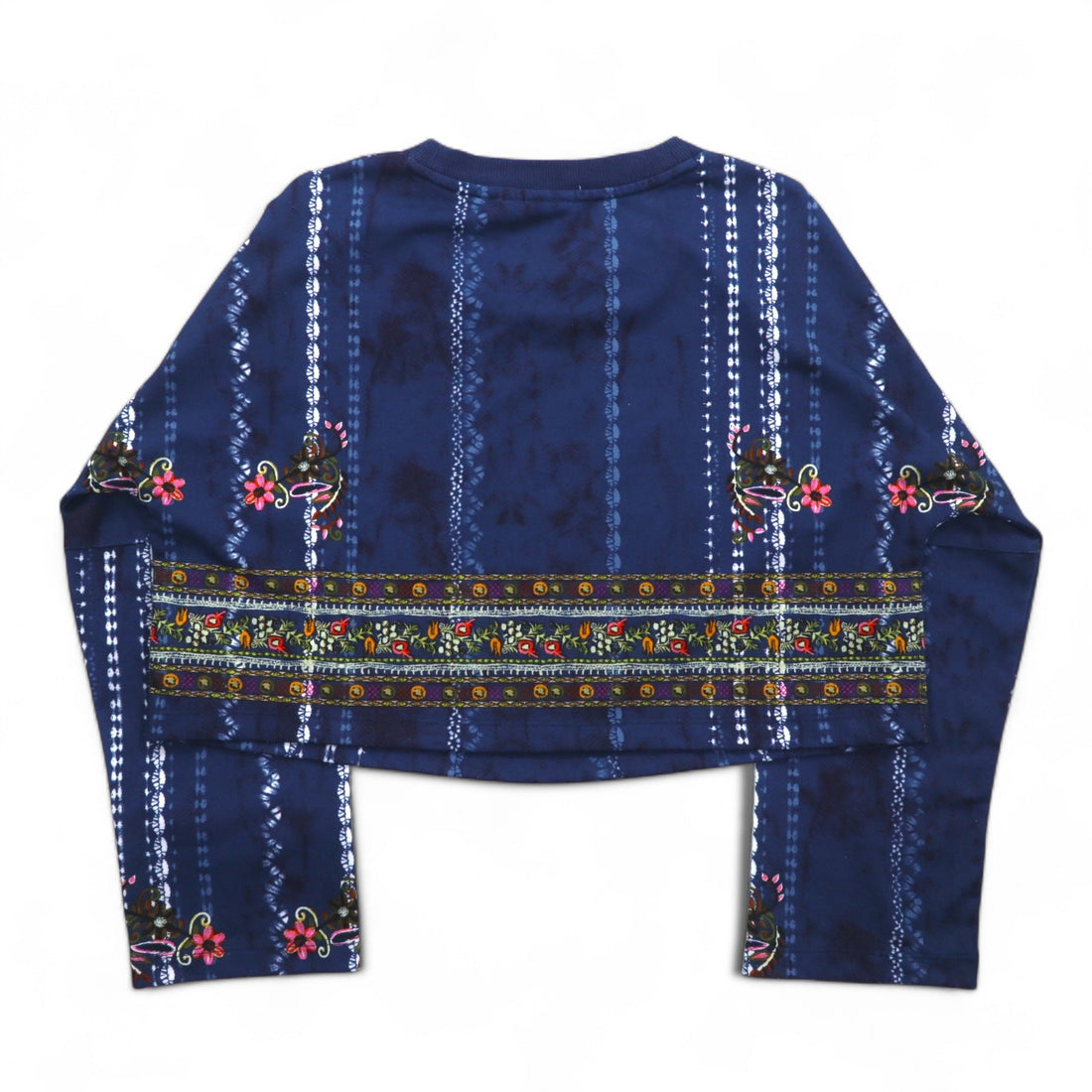 adidas originals cropped sweatshirt M navy polyester all-over print trefoil logo Cirande Sweat AY6896