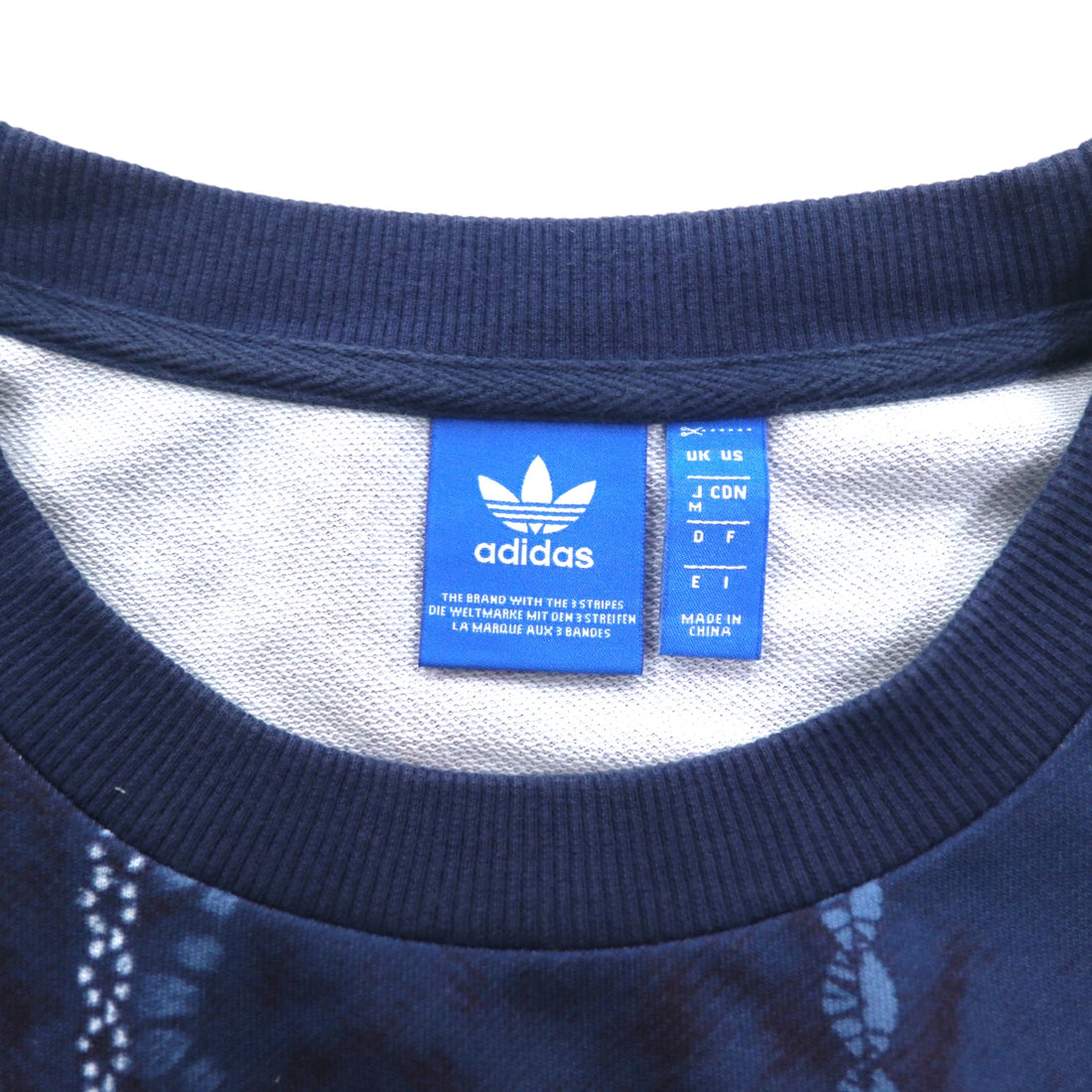 adidas originals cropped sweatshirt M navy polyester all-over print trefoil logo Cirande Sweat AY6896