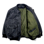 Made in France 70s CUIRS VANIFOSSE A-2 Leather Flight Jacket XL Black Leather ECLAIR Zipper Epaulettes Removable Quilted Liner