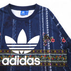 adidas originals cropped sweatshirt M navy polyester all-over print trefoil logo Cirande Sweat AY6896