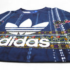 adidas originals cropped sweatshirt M navy polyester all-over print trefoil logo Cirande Sweat AY6896