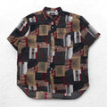 90s Big Size Short Sleeve Retro All-Over Print Polyester Shirt CLAUDIO VALENTINO 4XL Black All-Over Print