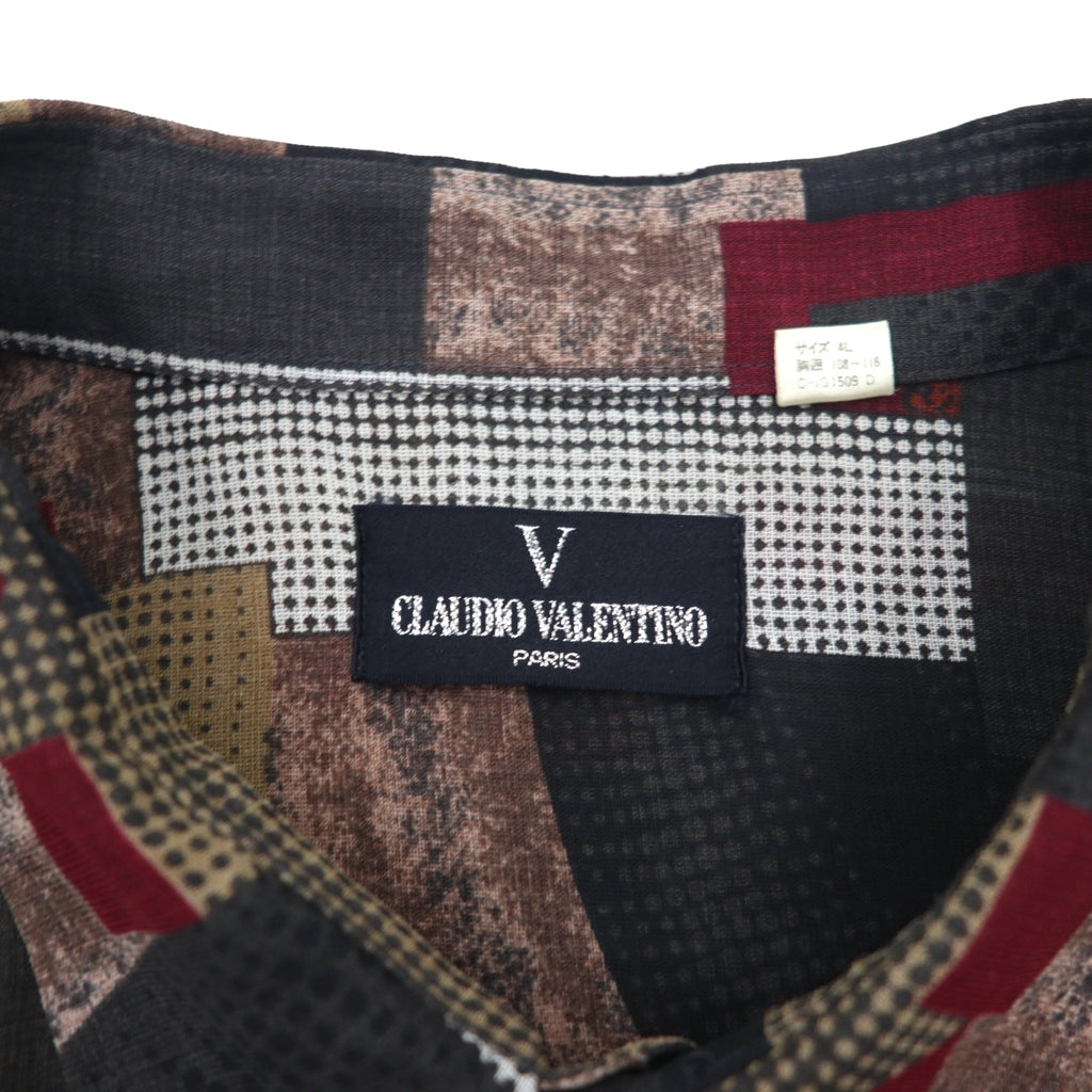 90s Big Size Short Sleeve Retro All-Over Print Polyester Shirt CLAUDIO VALENTINO 4XL Black All-Over Print