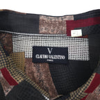90s Big Size Short Sleeve Retro All-Over Print Polyester Shirt CLAUDIO VALENTINO 4XL Black All-Over Print