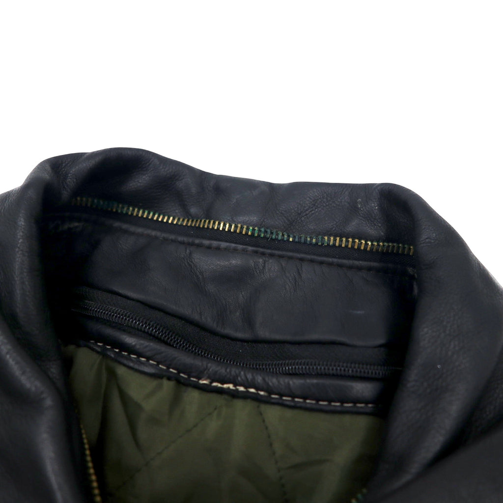 Made in France 70s CUIRS VANIFOSSE A-2 Leather Flight Jacket XL Black Leather ECLAIR Zipper Epaulettes Removable Quilted Liner