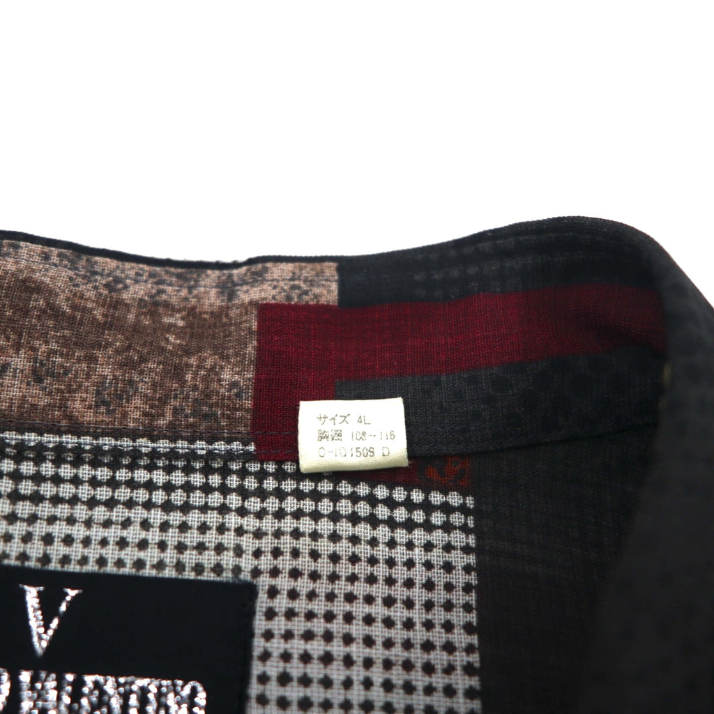 90s Big Size Short Sleeve Retro All-Over Print Polyester Shirt CLAUDIO VALENTINO 4XL Black All-Over Print
