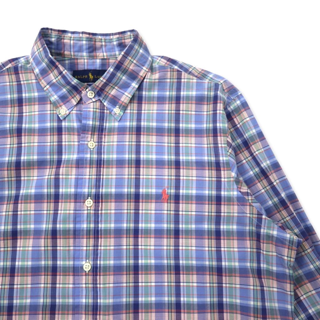 RALPH LAUREN Button-down shirt L Blue Check Cotton Small Pony Embroidery