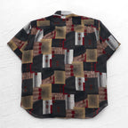 90s Big Size Short Sleeve Retro All-Over Print Polyester Shirt CLAUDIO VALENTINO 4XL Black All-Over Print