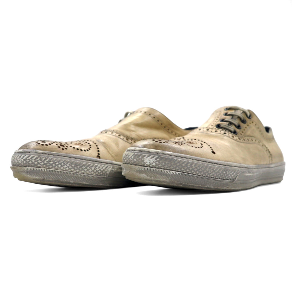ALEXANDER McQUEEN Vintage Distressed Skull Medallion Shoes Leather Sneakers 27cm Beige Leather Skull 7879