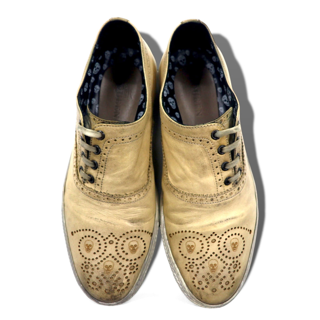 ALEXANDER McQUEEN Vintage Distressed Skull Medallion Shoes Leather Sneakers 27cm Beige Leather Skull 7879