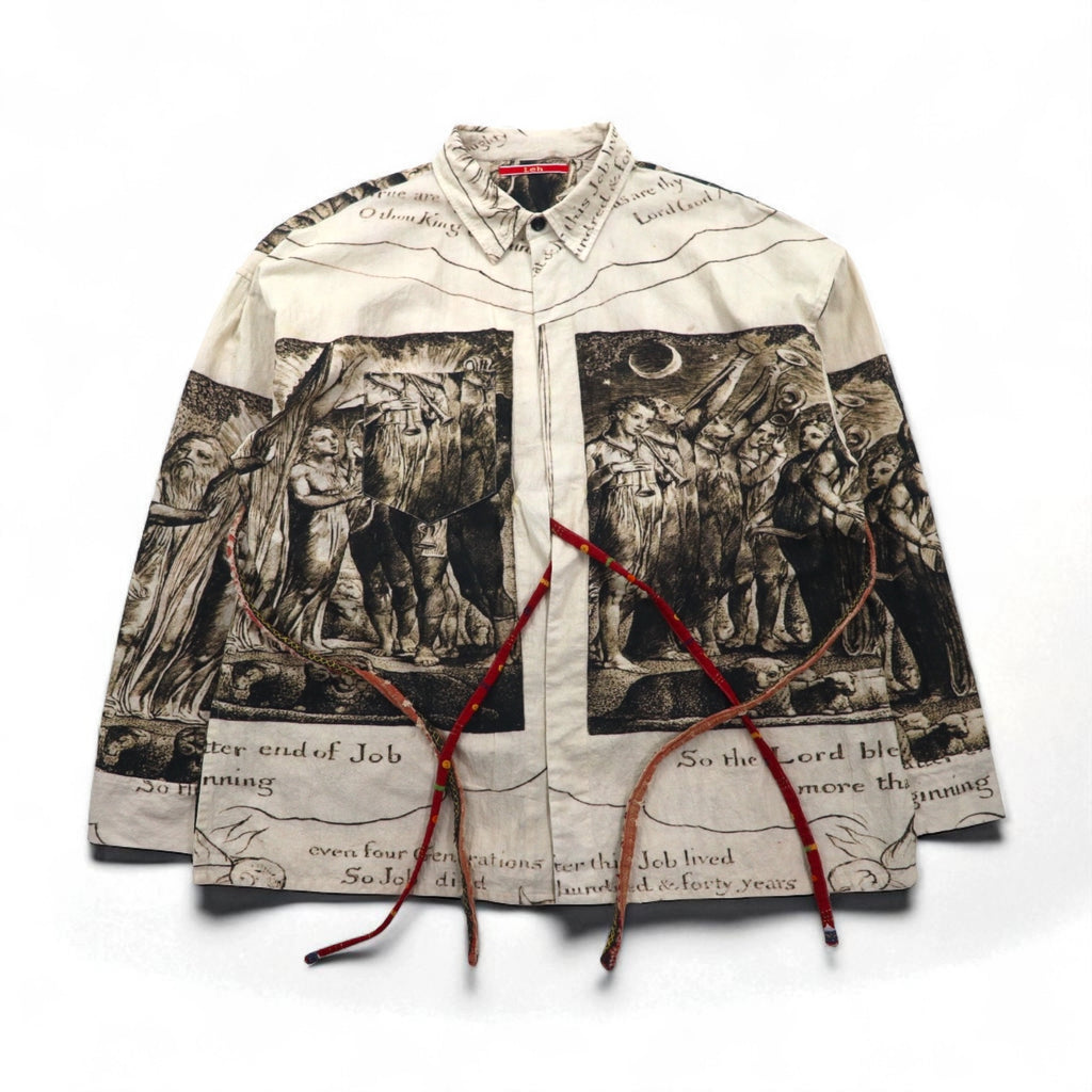 Leh Haori Shirt, Size L, Beige, All-Over Print, Indian Cotton, Art Graphics, 945