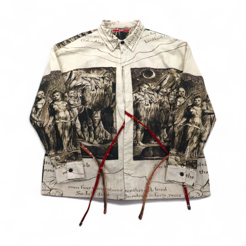 Leh Haori Shirt, Size L, Beige, All-Over Print, Indian Cotton, Art Graphics, 945